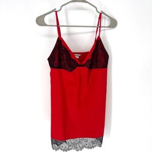 Victoria's Secret feminine, romantic, whimsy sexy Red Chemise with Black Lace